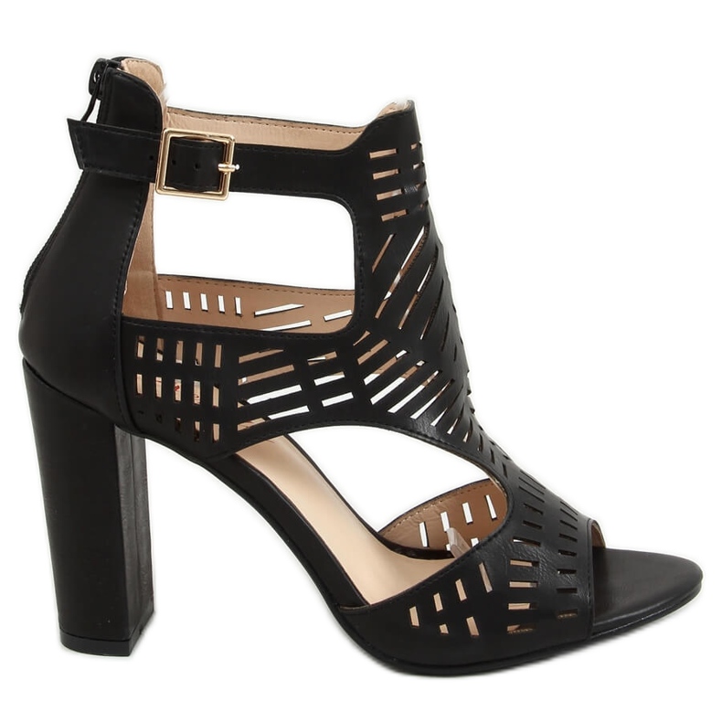 Sandale negre cu toc ajurat S-860 negru