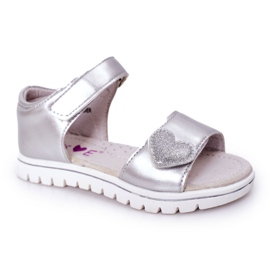 PE1 Sandale pentru copii cu Velcro Sweetheart Silver argint