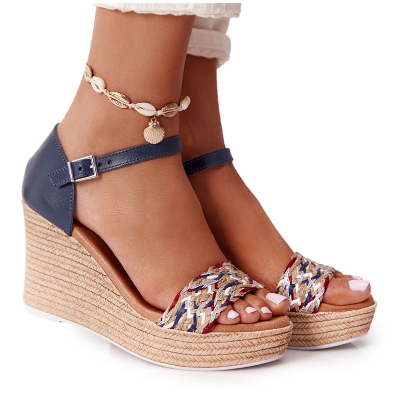 Sandale cu toc din piele Maciejka L4869-17 Blue Navy albastru marin