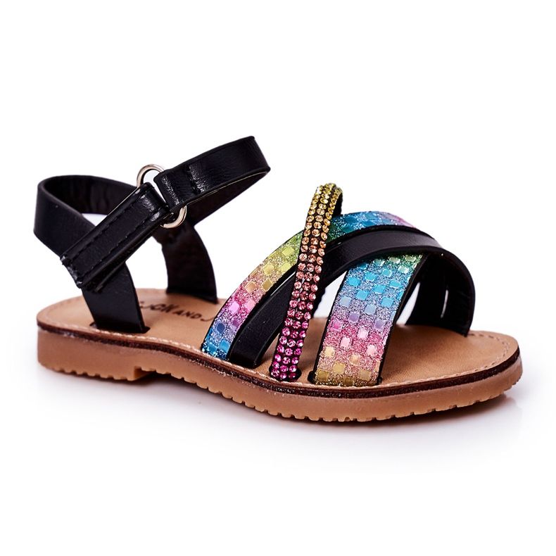 FR1 Sandale pentru copii cu paiete Black Becky negru multicolor