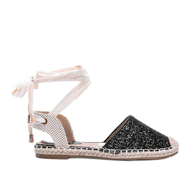 Espadrile din brocart legat de Cassandra neagră bej