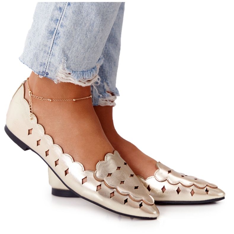 Mocasini ajurati pentru femei Lu Boo Golden de aur