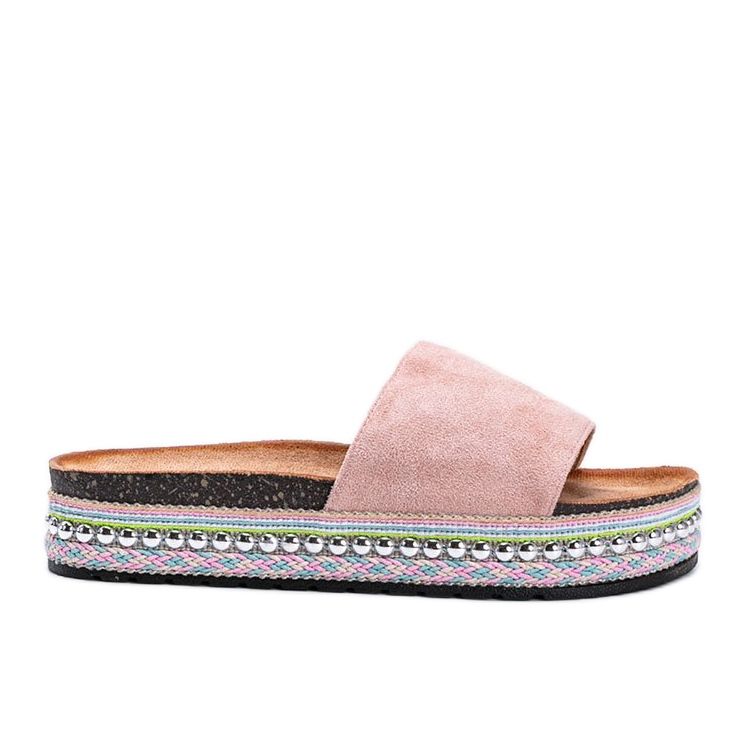 Papuci roz cu talpă decorativă Fiore