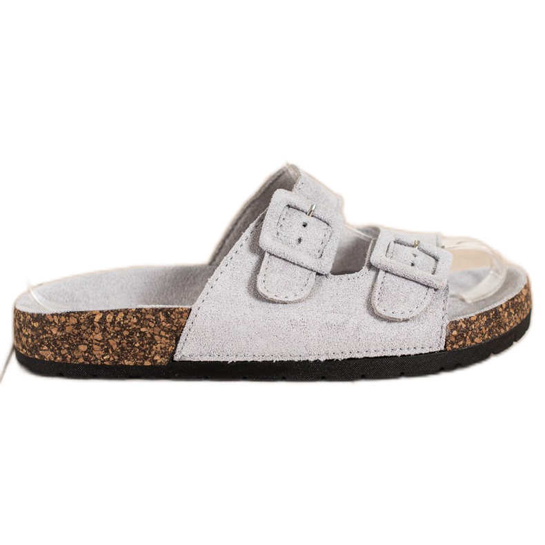 SHELOVET Papuci confortabili cu catarame gri