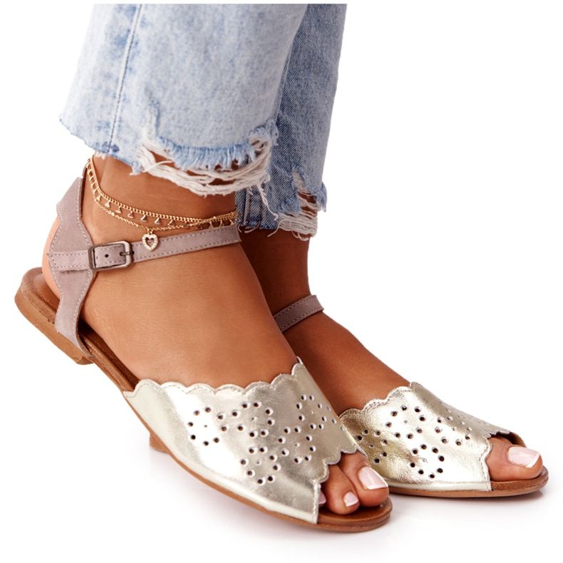 Sandale din piele Maciejka 05199-04 Bej și auriu de aur