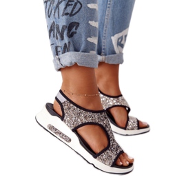 S.Barski Sandale slip-on argintii cu brocart Zoey negru S.Barski Sandale slip-on argintii cu brocart Zoey negru