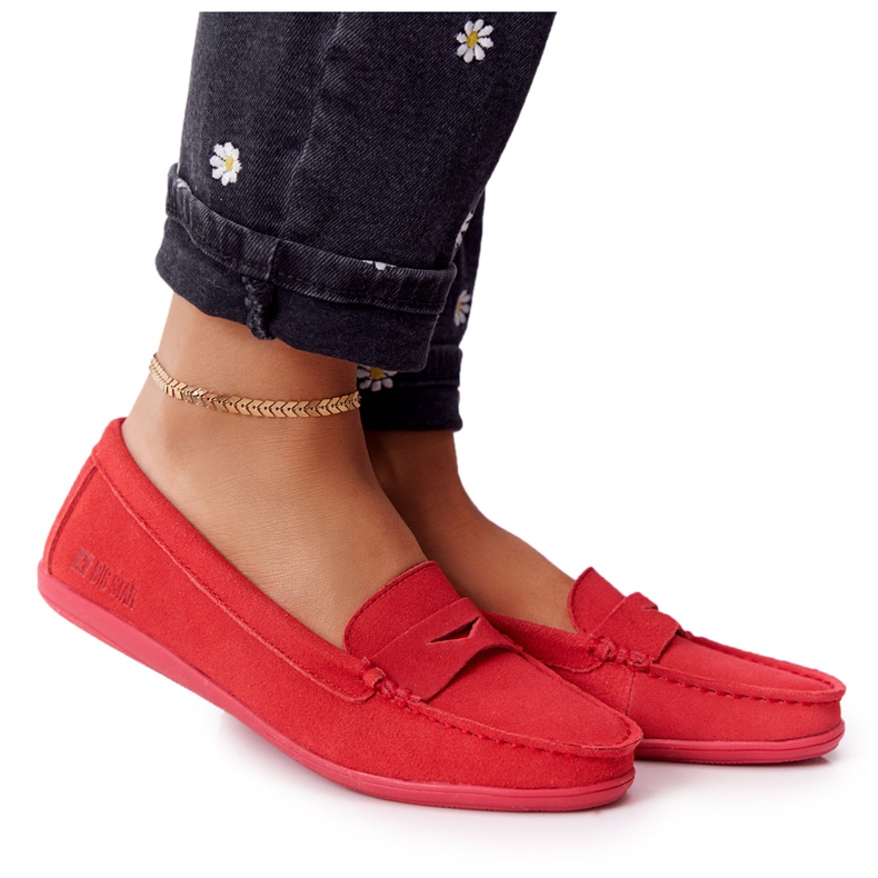 Mocasini din piele de damă Big Star HH274668 Coral roșu
