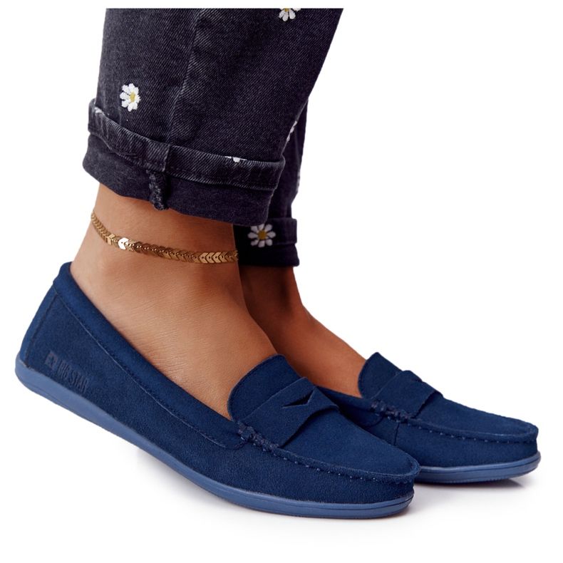 Mocasini din piele de damă Big Star HH274663 Blue Navy albastru marin