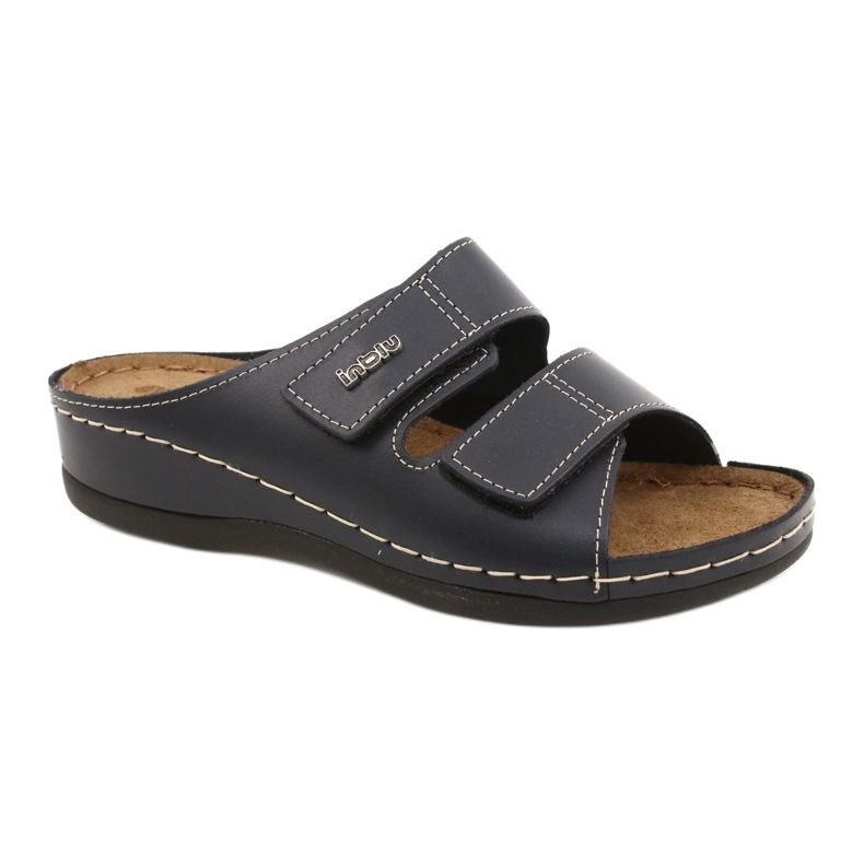 Inblu papuci din piele pentru femei 158d106 Navy Blue albastru