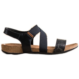 SHELOVET Sandale din piele cu sclipici negru SHELOVET Sandale din piele cu sclipici negru