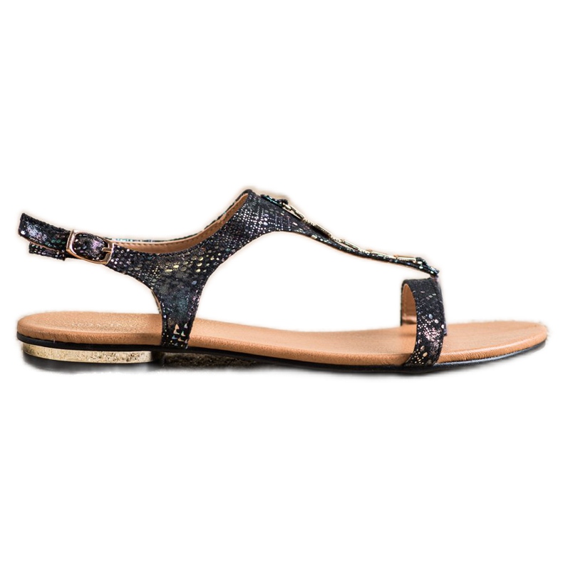 Sandale cu ornamente VINCEZA aurii negru