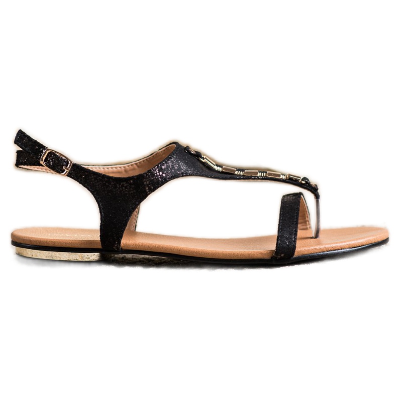 Sandale cu ornamente VINCEZA aurii negru