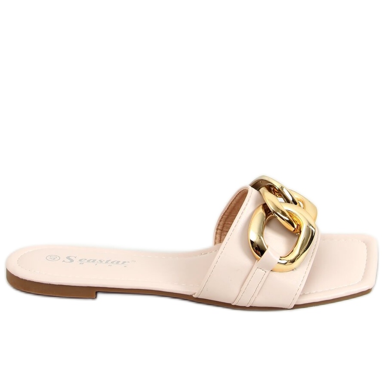 Papuci pătrat bej cu lanț CK206P Bej Papuci pătrat bej cu lanț CK206P Bej