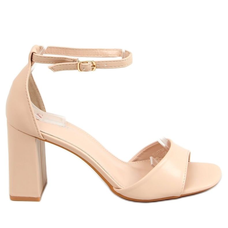 Sandale cu toc pătrat, bej TU173P-PU Bej Pu