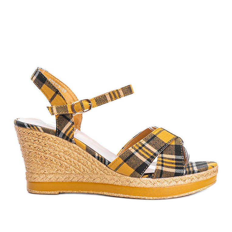Sandale pană muștar cu model cu carouri de la You Bebe multicolor galben