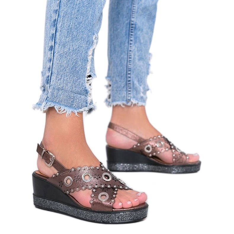 Sandale cu toc metalic maro lun