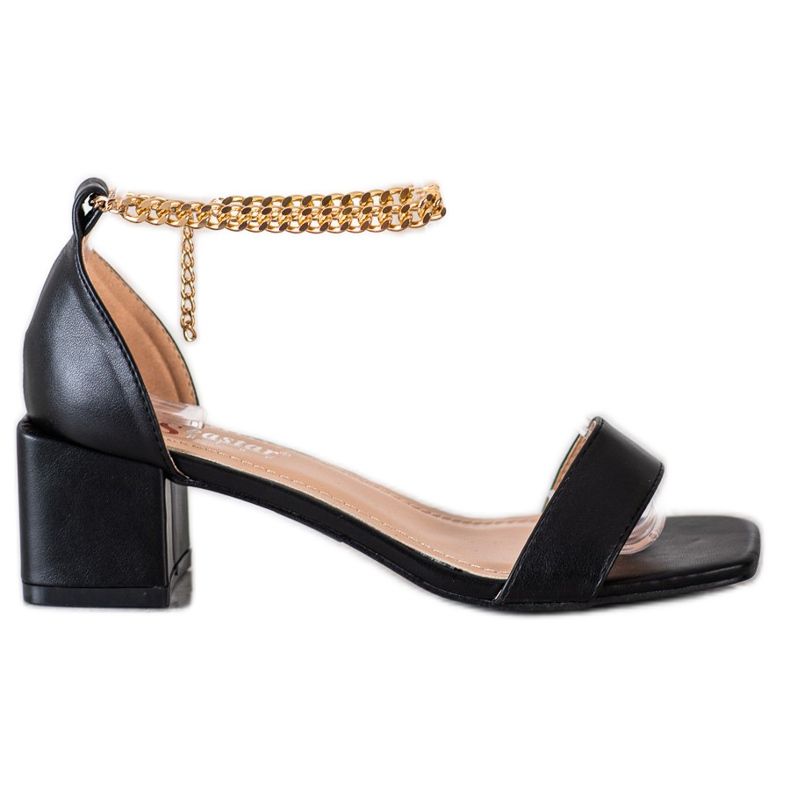 Seastar Sandale Cu Lanț Decorativ negru de aur