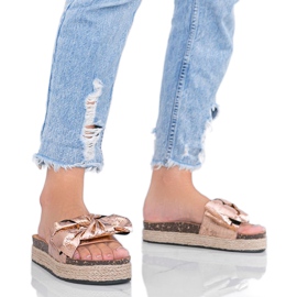 Papuci de damă din aur roz cu arc Columbia de aur Papuci de damă din aur roz cu arc Columbia de aur