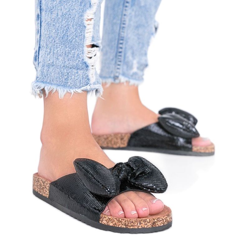 Papuci negri cu fundă de la Norris negru Papuci negri cu fundă de la Norris negru