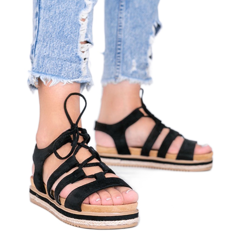 Sandale cu dantelă neagră Layla negru