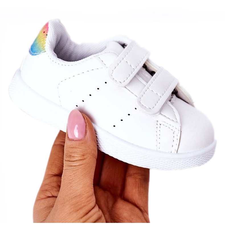 Adidași copii White-Rainbow Velcro Cute Girl alb