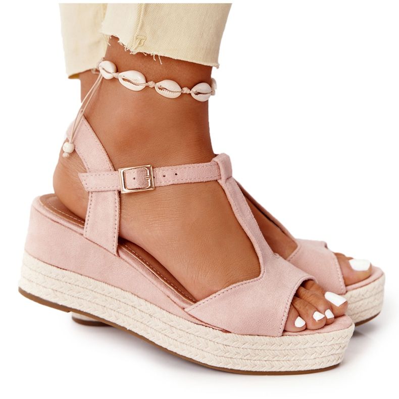 PG1 Sandale cu toc Graciosa roz cu împletituri