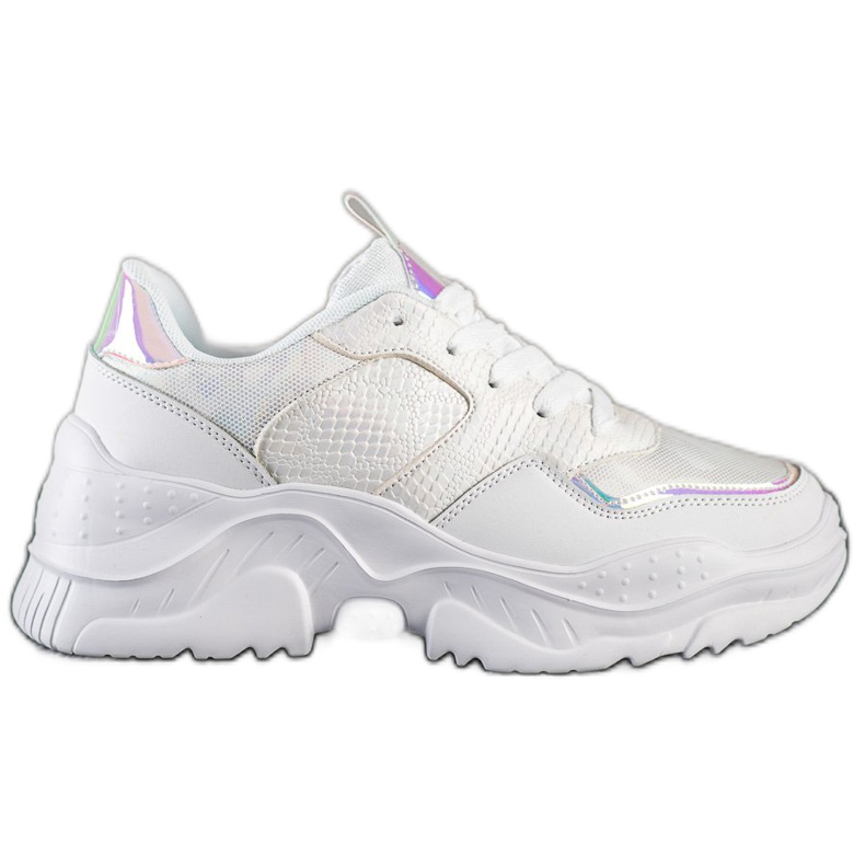 Weide Adidași din piele ecologică cu imprimeu șarpe alb