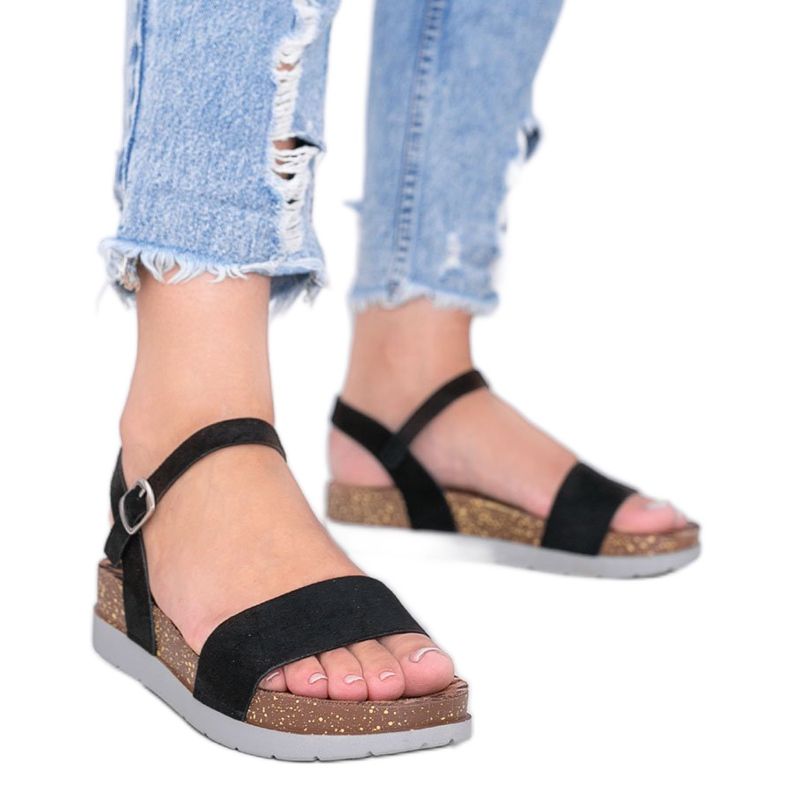 Sandale negre cu branț Preatty Pea negru