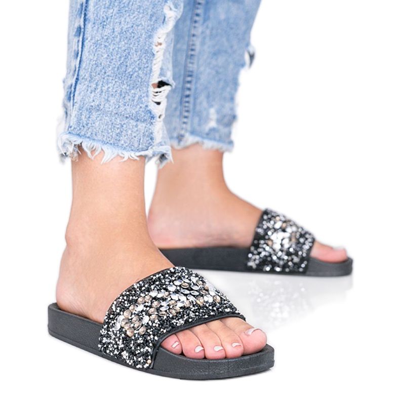 Papuci de casă pentru femei, Bling Bling negru Papuci de casă pentru femei, Bling Bling negru