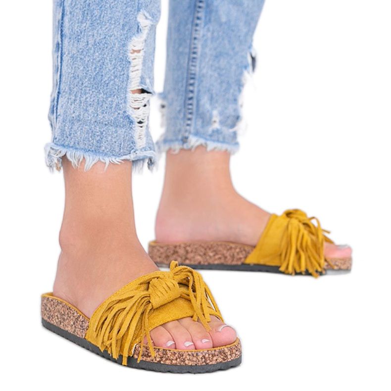 Papuci muștar cu talpă de plută galben