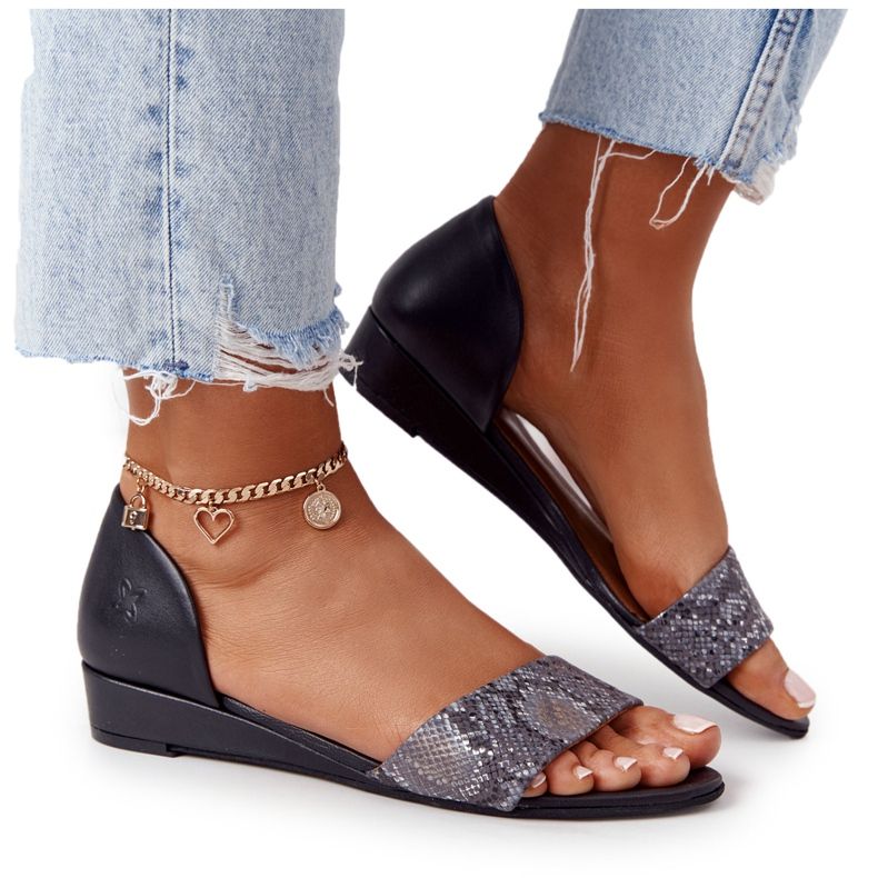 Sandale din piele Maciejka 1971-59 negru și gri bej maro Sandale din piele Maciejka 1971-59 negru și gri bej maro