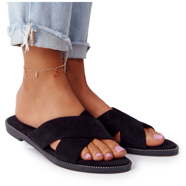 Papuci negri de velur pentru femei Edesa negru