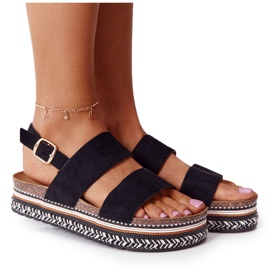 Sandale din piele de căprioară pe platforma neagră Olympia negru multicolor