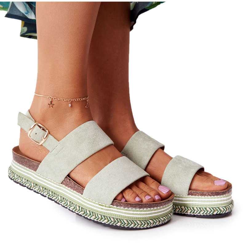 Sandale din piele de căprioară pe platforma verde Olimpia