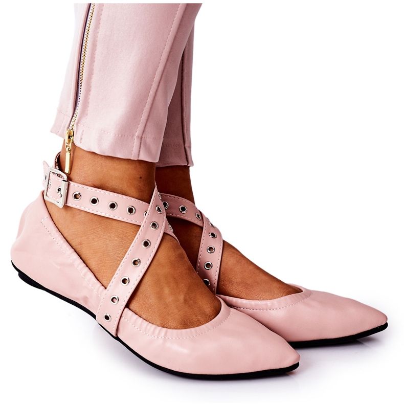 Balerini pliabile din piele Lu Boo Pink roz