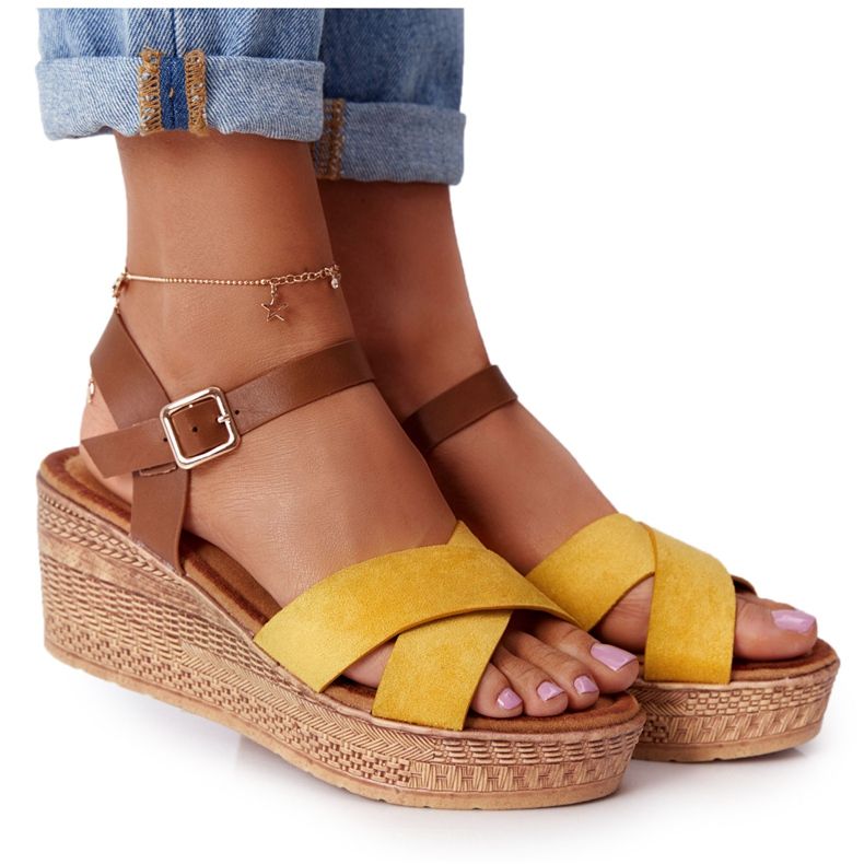 Sandale galbene pe pană S.Barski GD-38 maro