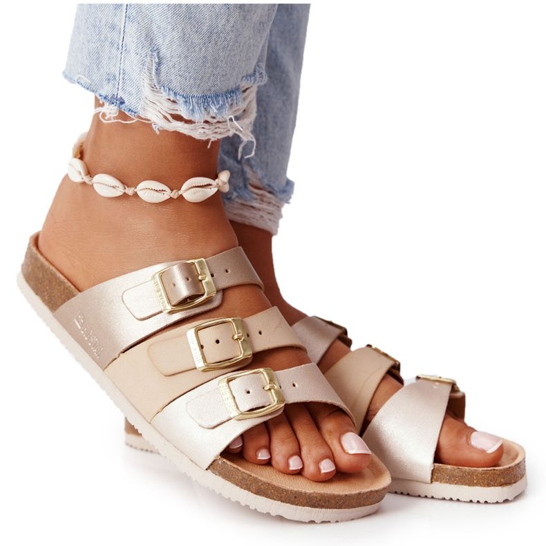 Papuci cu profil din piele Big Star HH274585 Bej și auriu de aur