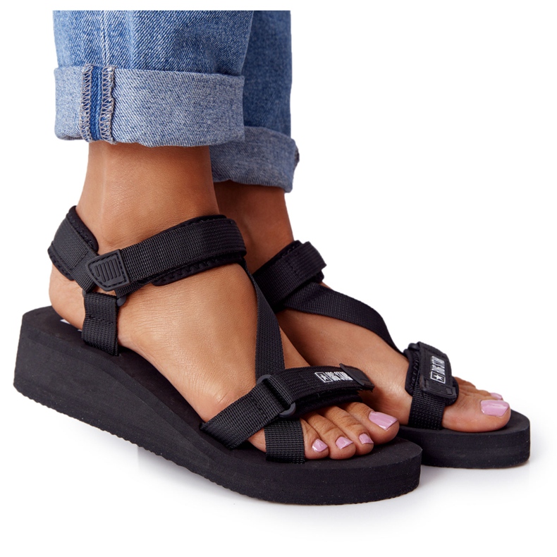 Sandale din spumă neagră pe pană Big Star FF274A349 negru