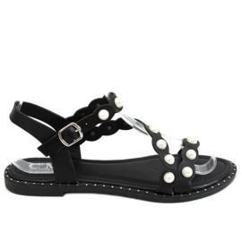 Sandale negre cu perle 55-55 Negre negru