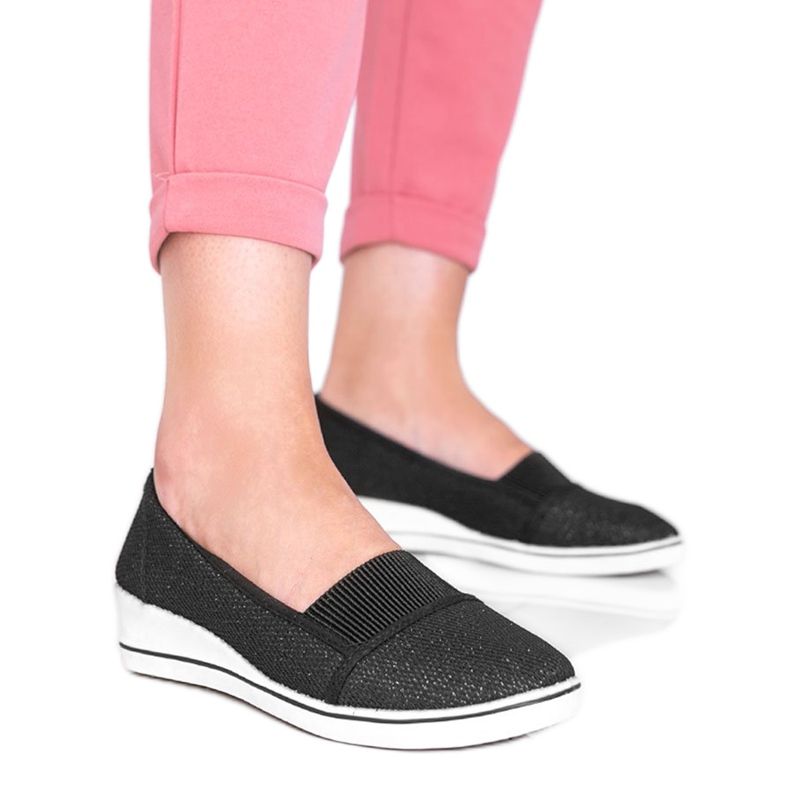 Balerine negre strălucitoare pe pană Glam Star negru