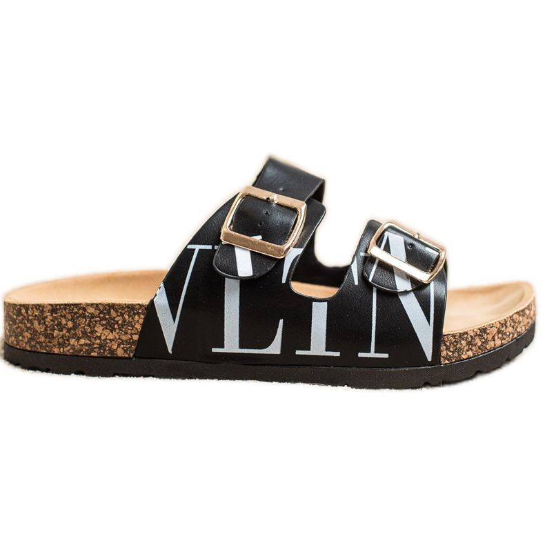 SHELOVET Papuci confortabili din piele ecologică negru