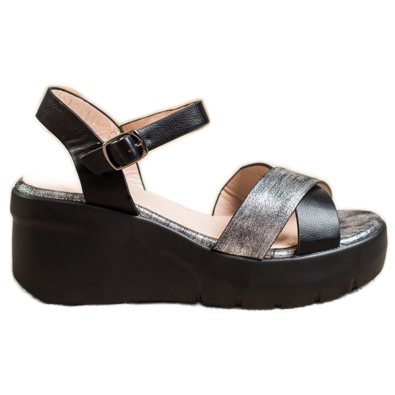 Small Swan Sandale cu pană negru gri