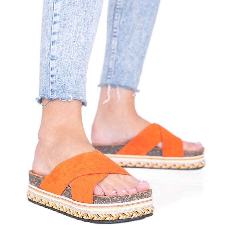 Papuci portocalii cu talpă decorativă Riri portocale