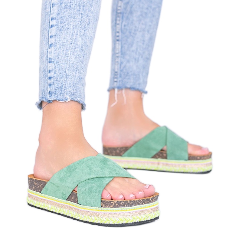 Papuci verzi cu talpă decorativă Riri verde