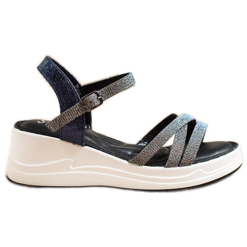 Small Swan Sandale cu sclipici pe pană albastru marin gri