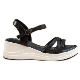 Small Swan Sandale cu sclipici pe pană negru