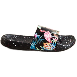 Bona Flip-flops la modă cu un flamingo negru multicolor