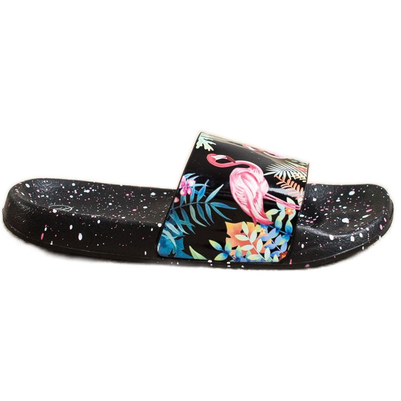 Bona Flip-flops la modă cu un flamingo negru multicolor
