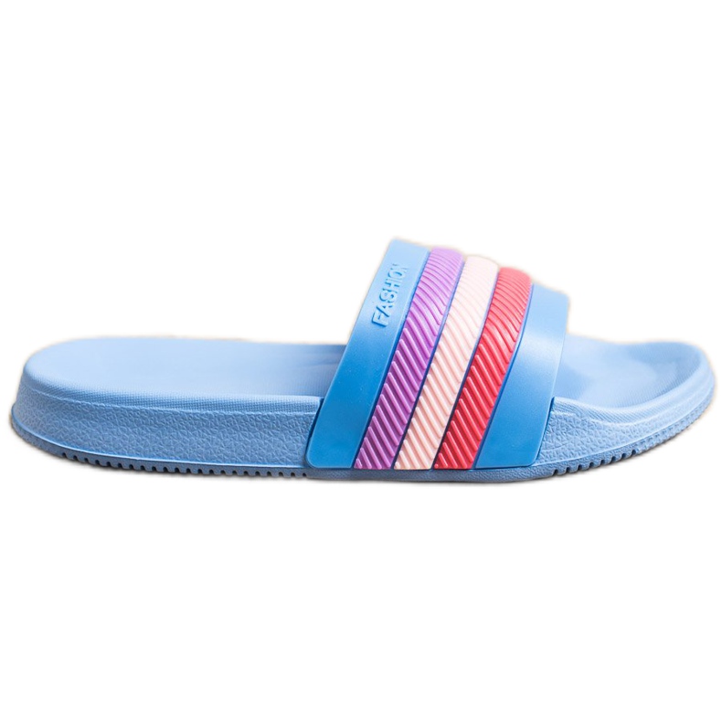 Bona Papuci cu dungi colorate albastru