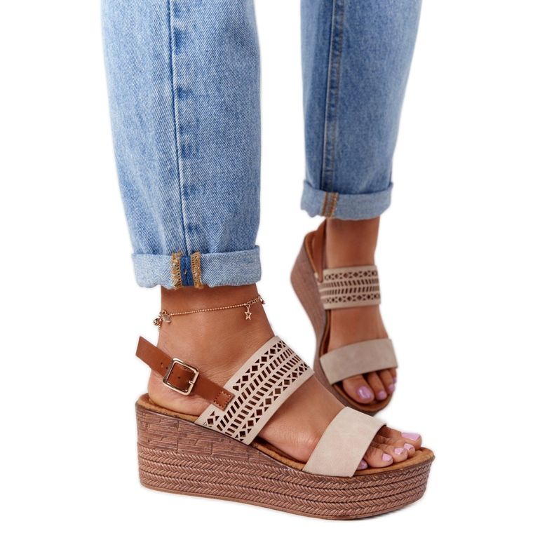 S.Barski Sandale cu pene ajurate S. Barski GD-47 Bej